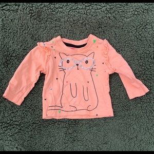 Baby hug 3-6 mo. Orange long tee with kitty